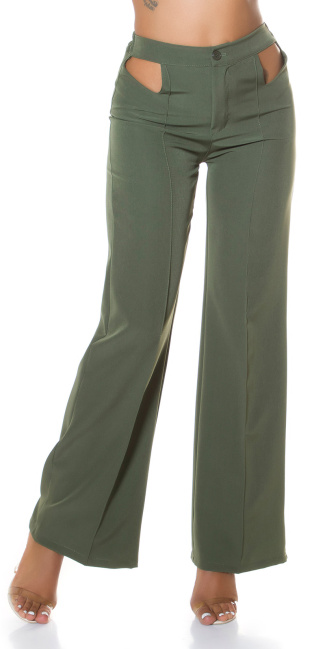flarred pants with cut-outs Khaki